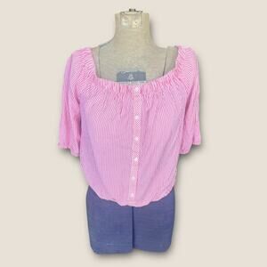 Forever 21 Pink Striped Crop Peasant Top